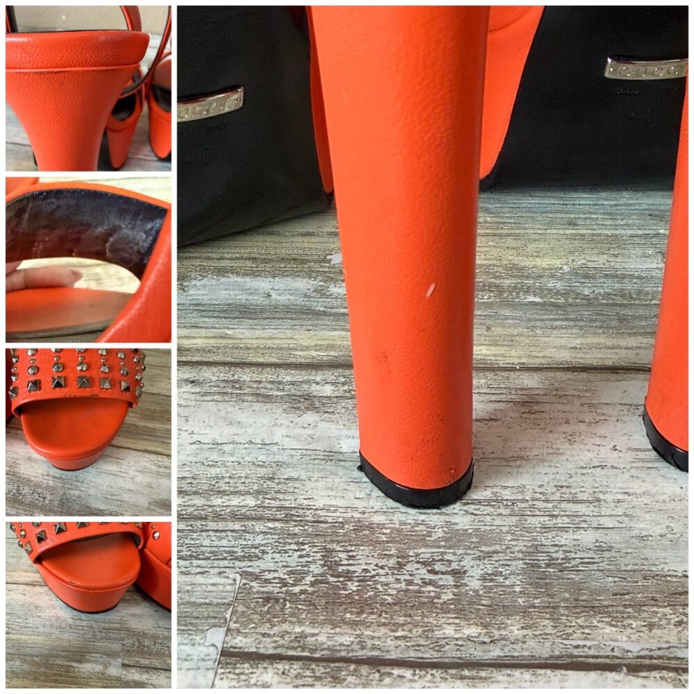 Gucci Malaga Kid Orange Leather Studded Platform Heels EU 40 Box Dust Bag w/COA - Picture 12 of 16